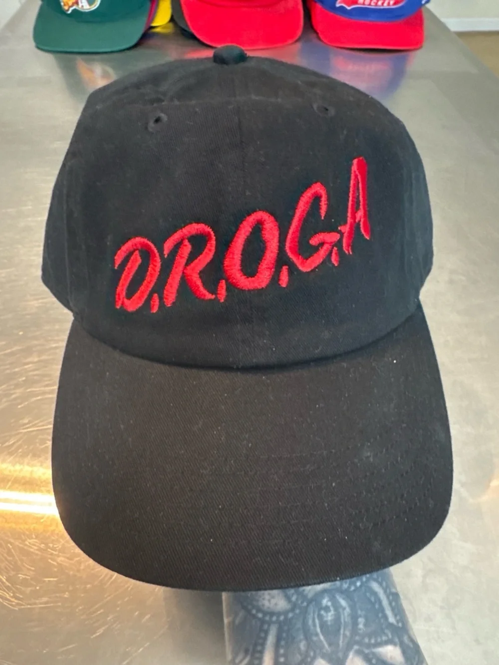 D.R.O.G.A Black Cap with Red Embroidery
